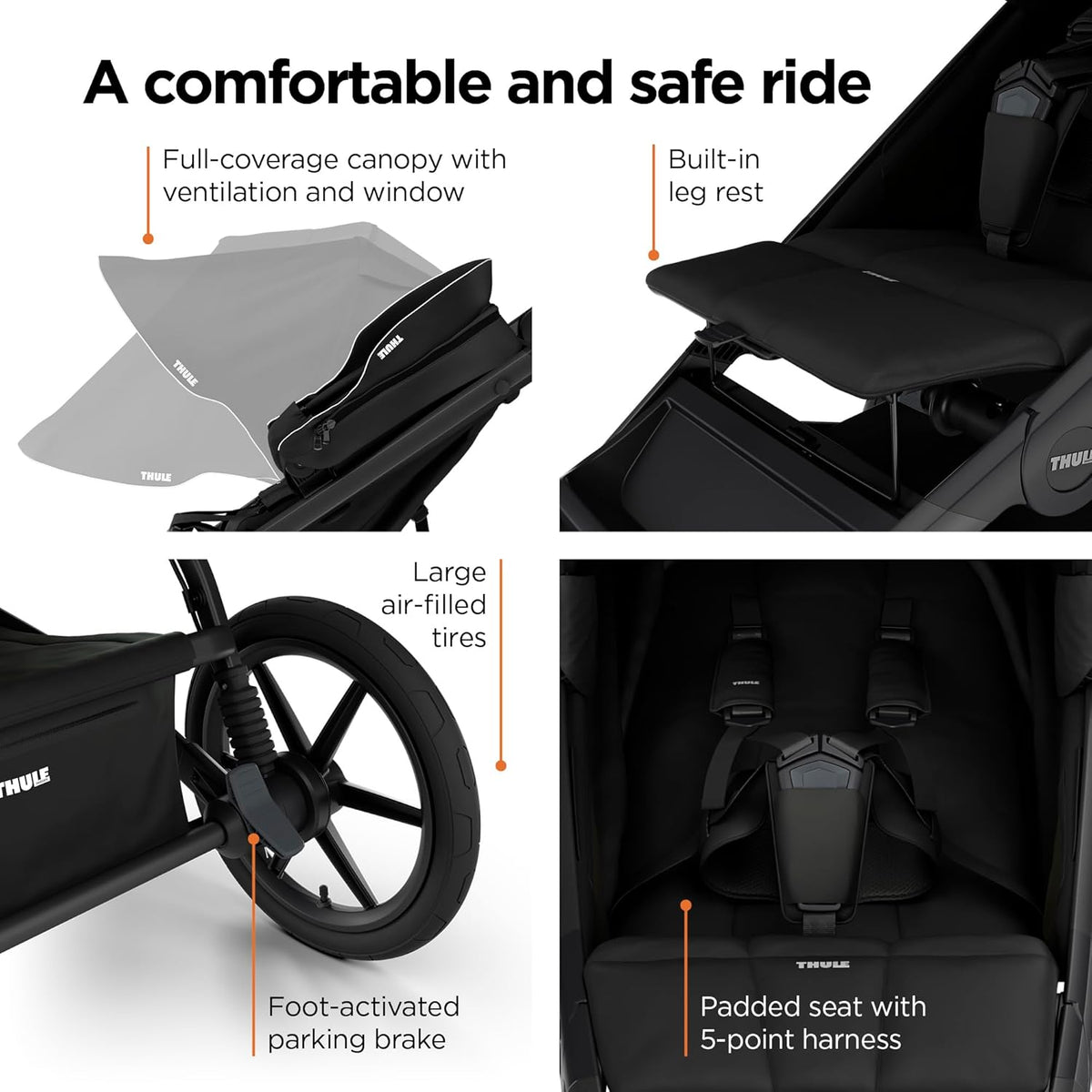 Thule Urban Glide 4-Wheel Single Child All-Terrain Stroller, Full-Suspension System, Air-Filled Tires, Upright seat with Adjustable Recline and Built-in Leg Rest, Baby Stroller