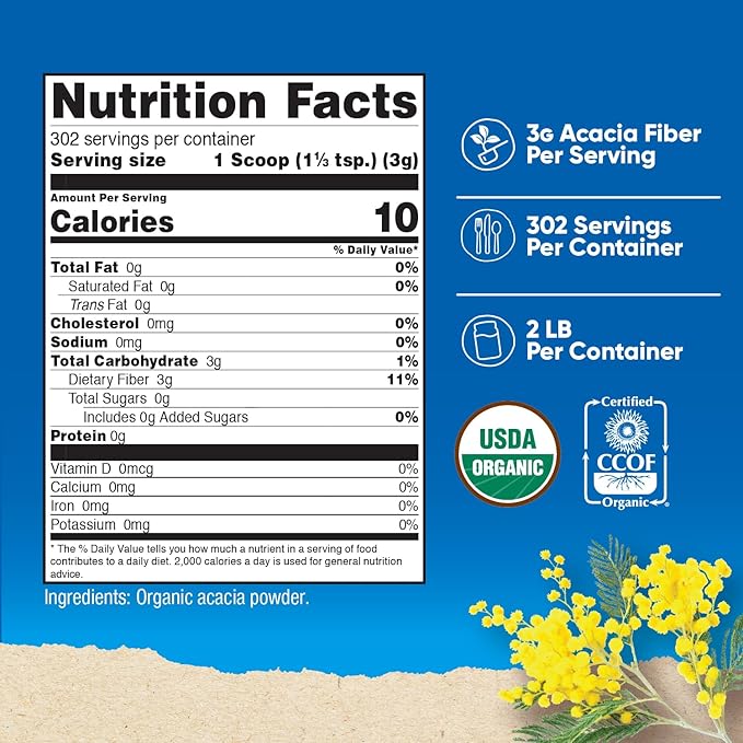 Nutricost Organic Acacia Fiber Powder (2 LB) - USDA Certified Organic, Non-GMO, Gluten Free