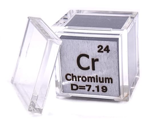 1" 25.4mm Chromium Metal Cube Cr up to 99.9% Pure Periodic Table Element Engraved Density Collection Science Education Display Block Cube + Acrylic Case Box - 1PC