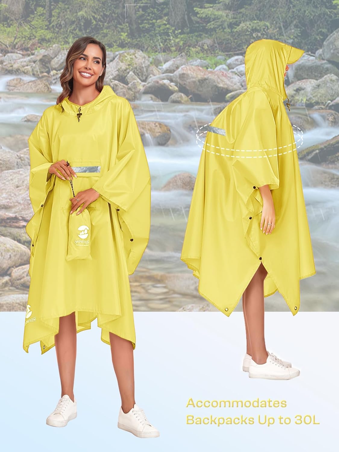 SaphiRose Extra Thick Hooded Rain Poncho Double Layer Waterproof Raincoat Jacket for Men Women Adults