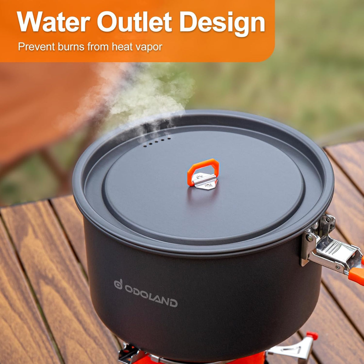 Odoland Camping Cookware Mess Kit, Non-Stick Lightweight Camping Pot and Fry Pan Set with Mesh Bag for Backpacking, Outdoor Cooking and Picnic