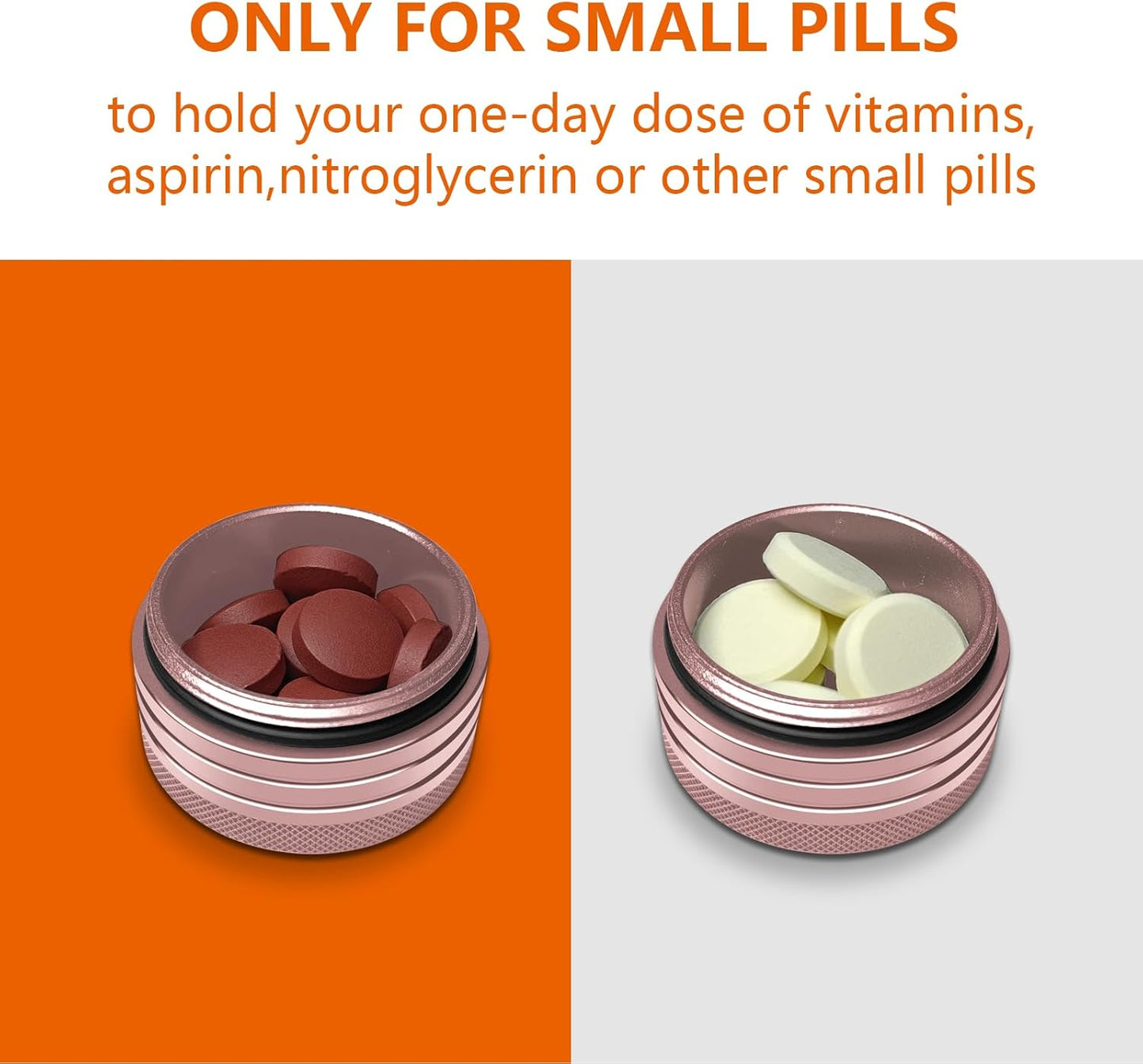 Small Pill Box, Portable Daily Box, Aluminium Alloy Round Container for Pills, Pocket Case (Pink)