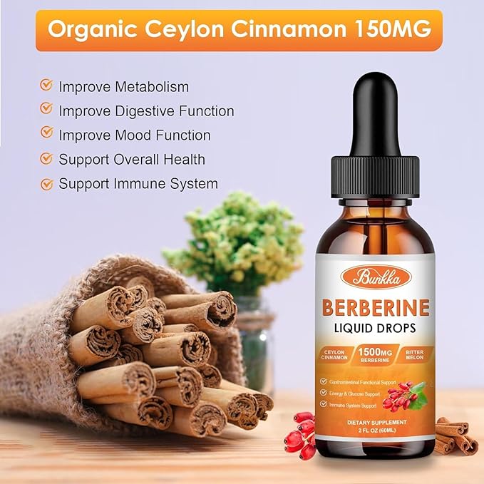 (2 Pack) Berberine Supplement, Berberine Liquid Drops with Ceylon Cinnamon, Bitter Melon, Sugar-Free & Vegan Supplement Supports Immune System & Gastrointestinal Care - 4 FL Oz