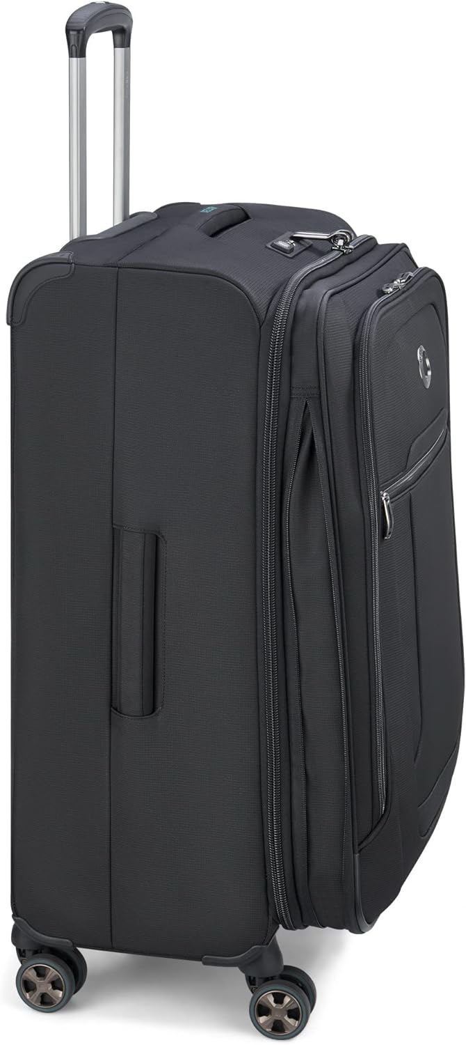 DELSEY PARIS Helium DLX Softside Expandable Luggage with Spinner Wheels, Black, Checked-Medium 25 Inch
