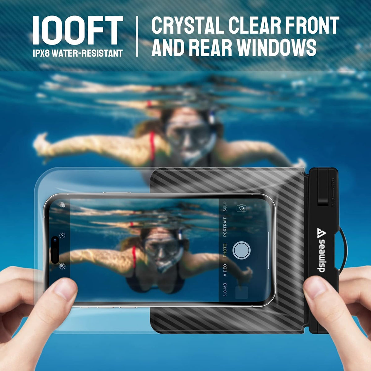 Universal Waterproof Phone Pouch [Double Space] IPX8 Dry Bag with Lanyard for iPhone 16 15 14 13 12 Pro Max XS XR X Galaxy S25 S24 S23 Ultra, Fit All Phones Up to 8'', Black