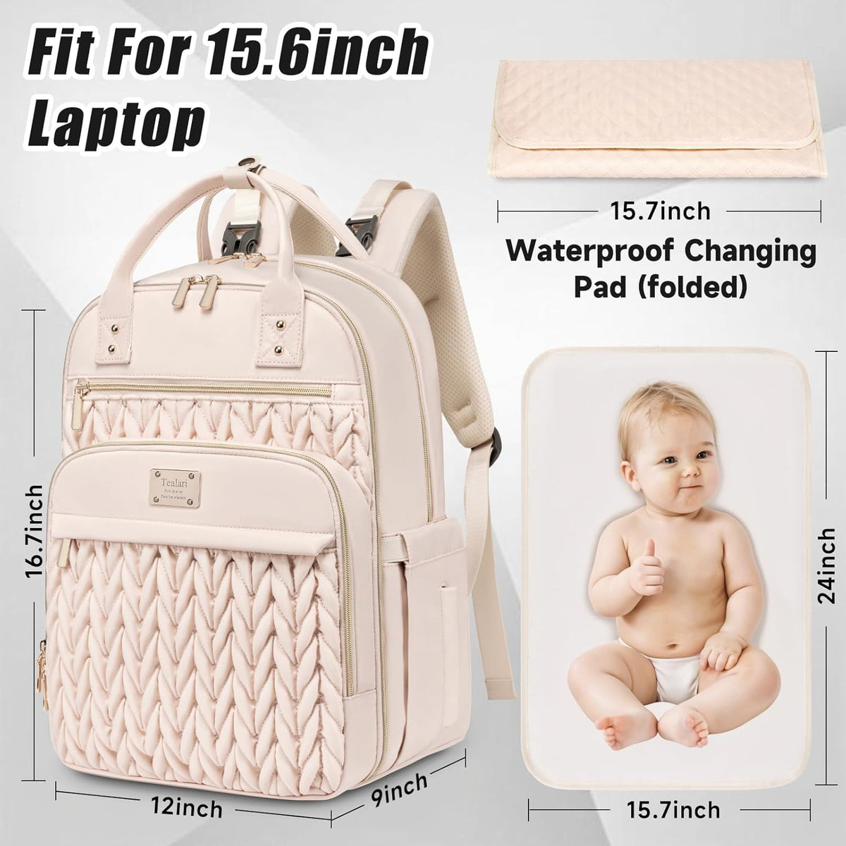 Diaper Bag Backpack,Stylish Baby Diaper Bag,Waterproof Travel Diaper Backpacks Baby Bags with Changing Pad,Stroller Straps,Insulated Pockets (Beige)
