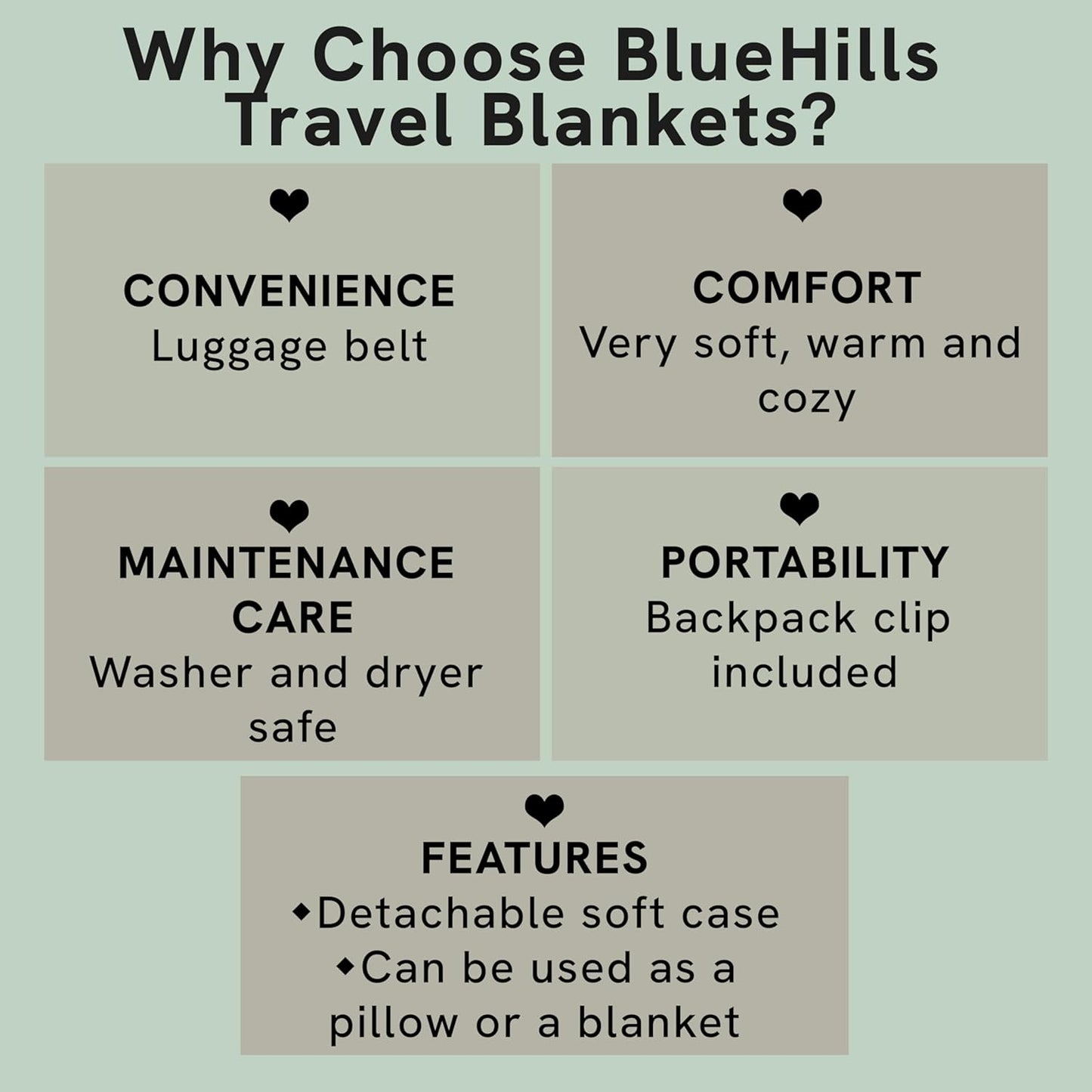 BlueHills Travel Blanket Pillow Compact Lightweight Pocket Size Airplane Traveling Essential Flight Trip Throw in Bag Portable Case Plane Accessory Gray L01