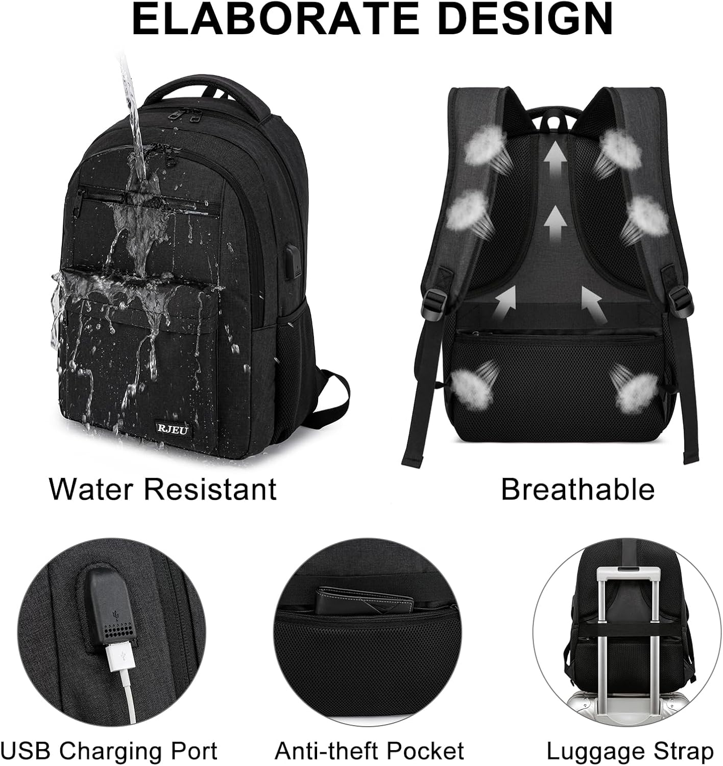 School Backpack for Teen Boys & College Students - 17.3 Inch Laptop Backpack, Ergonomic Anti-Theft Bookbag with USB Charging Port for High School, University, Black