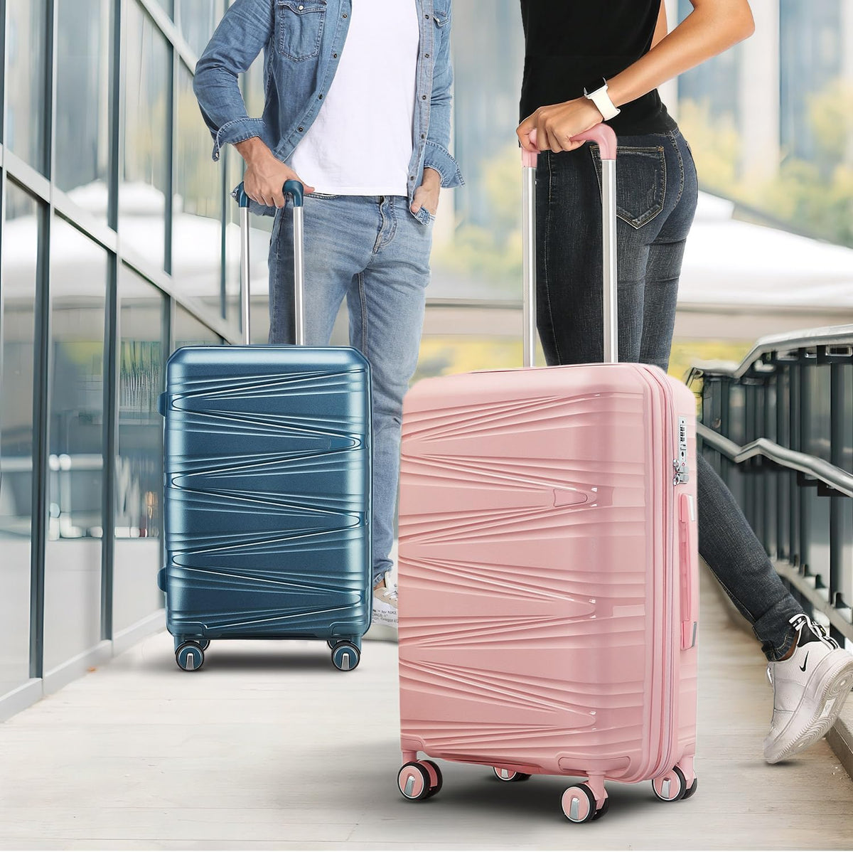 4-Piece Expandable Hardshell Luggage Set with TSA Lock (14/20/24/28) - Lightweight PP Suitcases, 360° Silent Spinner Wheels and Durable 100LB Handle for Air Travel (Peacock Blue)