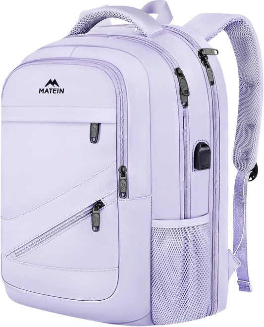 MATEIN Extra Large Laptop Backpack Women, 50 L Carry On Work Travel Bag with USB Port and Anti Theft Pocket, Water Resistant College Backpacks Fit 18.4 In Notebook Computer, Purple