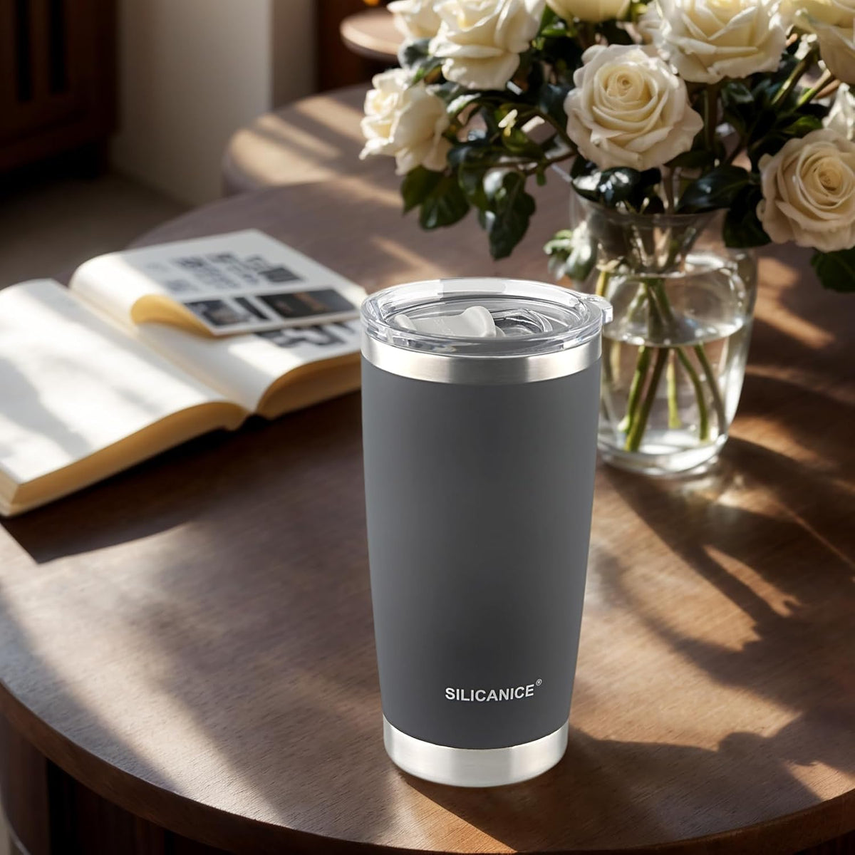 Gray The Only Soft Touch 20oz Stainless Steel Insulated Tumbler with MacSlider Lid-Spill Proof,Dishwasher Safe,Durable Thermal Cup for Hot/cold Coffee, Water & Smoothies