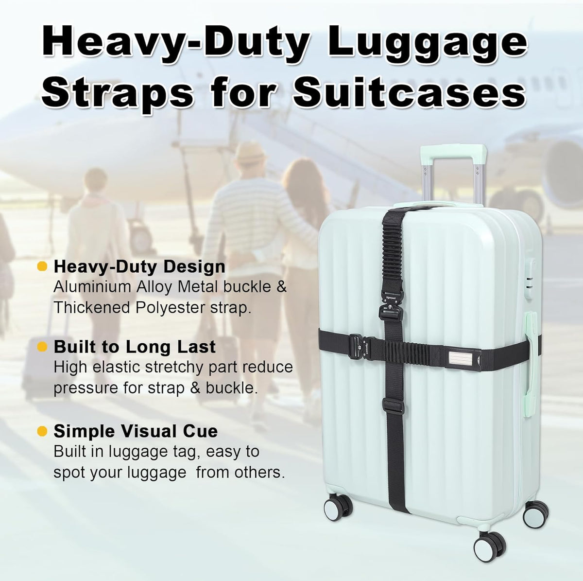 Vigorport Luggage Straps for Suitcases TSA Approved Suitcase Belt, Stretchable Travel Strap for Luggage, Heavy Duty Metal Buckle Luggage Belt Strap 72" Long (4PK)