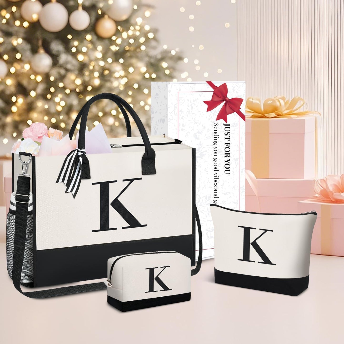 BAGAIL Initial Tote Bag, Personalized Birthday Gifts for Women, Teacher, Friends, Mom, Wedding, Monogrammed Beach Bag