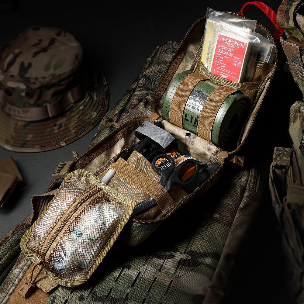 EVERLIT Emergency Trauma Kit, CAT GEN-7 Tourniquet 36" Splint, Military Combat Tactical IFAK for First Aid Response, Gun Shots, Severe Bleeding Control (OD Green)
