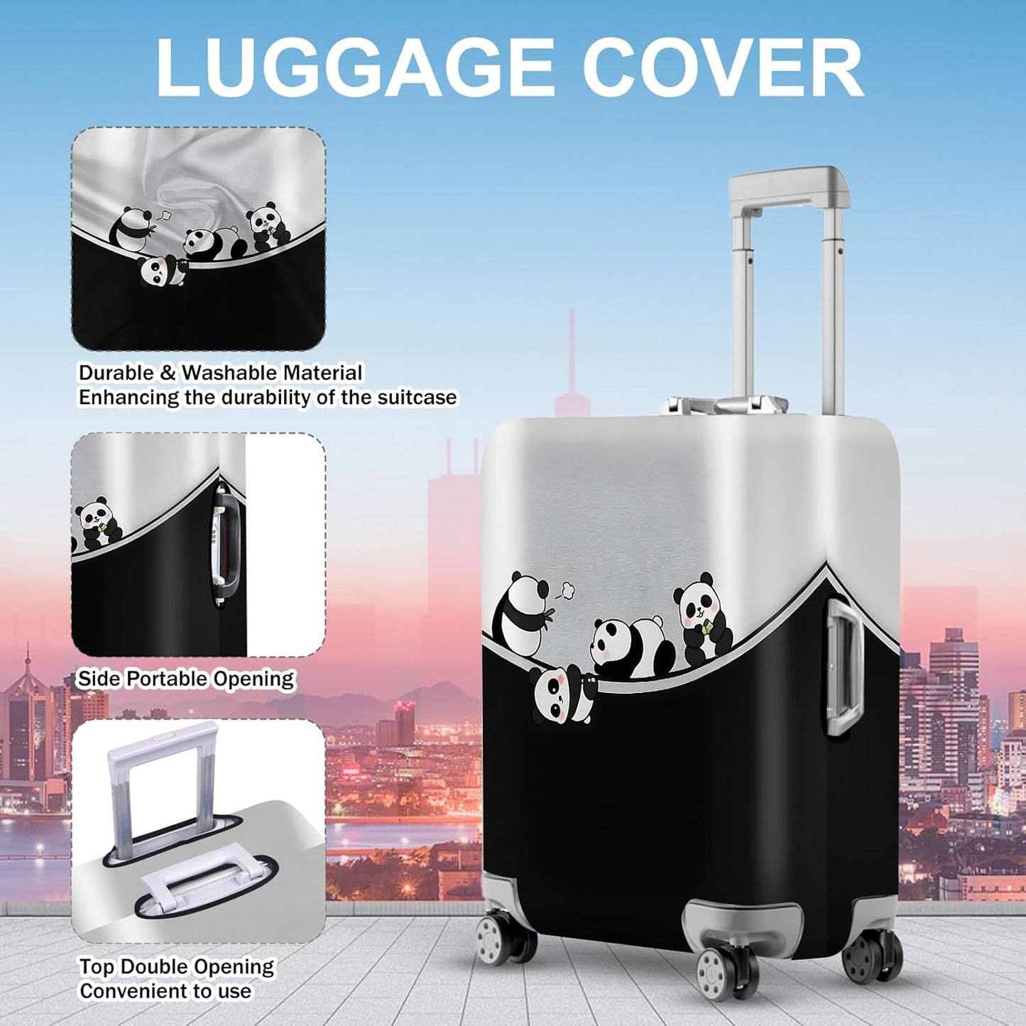 ANNA QUEEN Panda Family Luggage Cover, Cute Panda Design Suitcase Protector, Stretchable Washable Travel Sleeve for 28-30 Inch Luggage