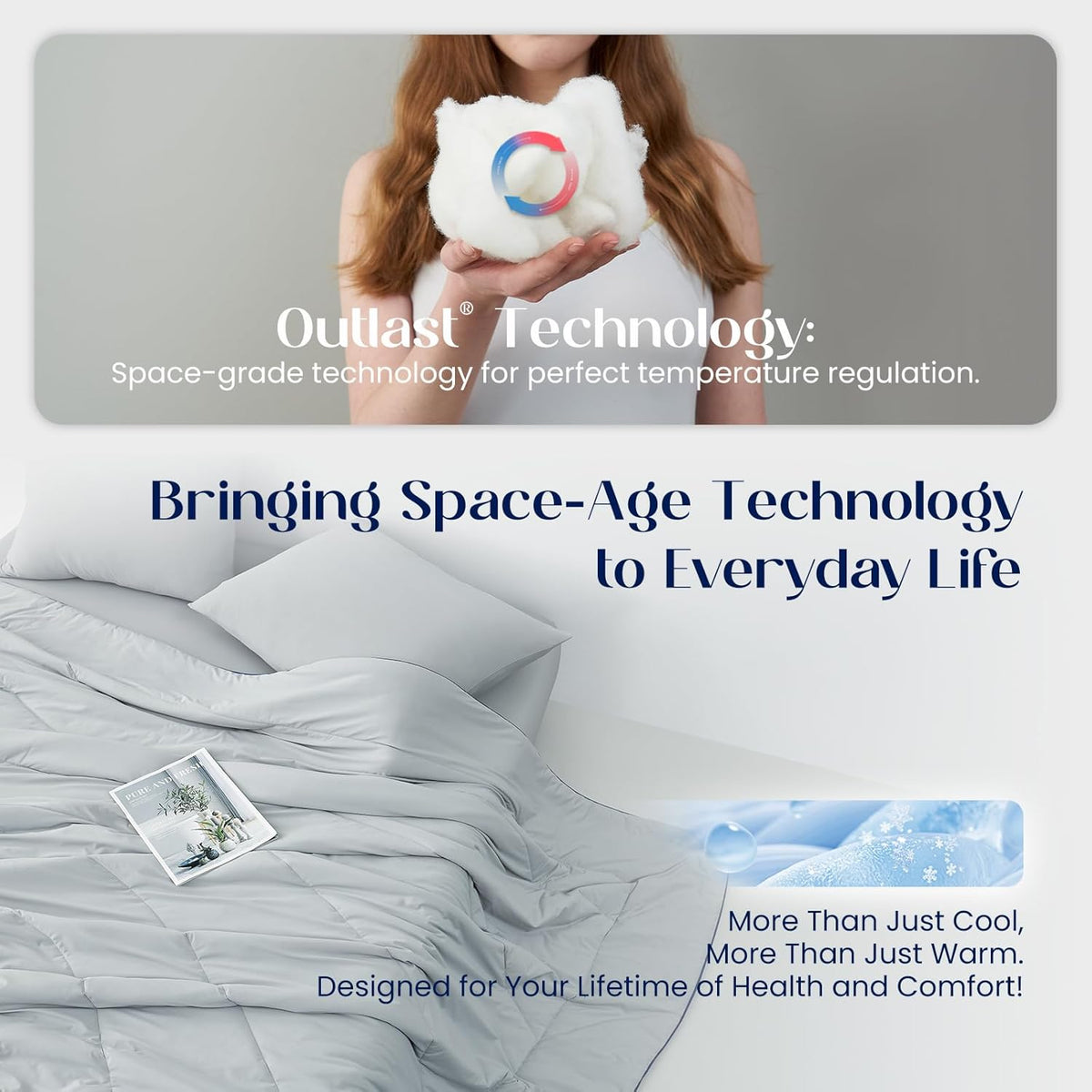Dream Valley® Outlast® Deepsleep Cooling Comforter, Full/Queen Size, NASA-Grade Space Technology Cooling Blanket for Hot Sleepers Night Sweats, Q-Max > 0.45 Aerocool™ Breathable, Ice Blue, 90"x90"