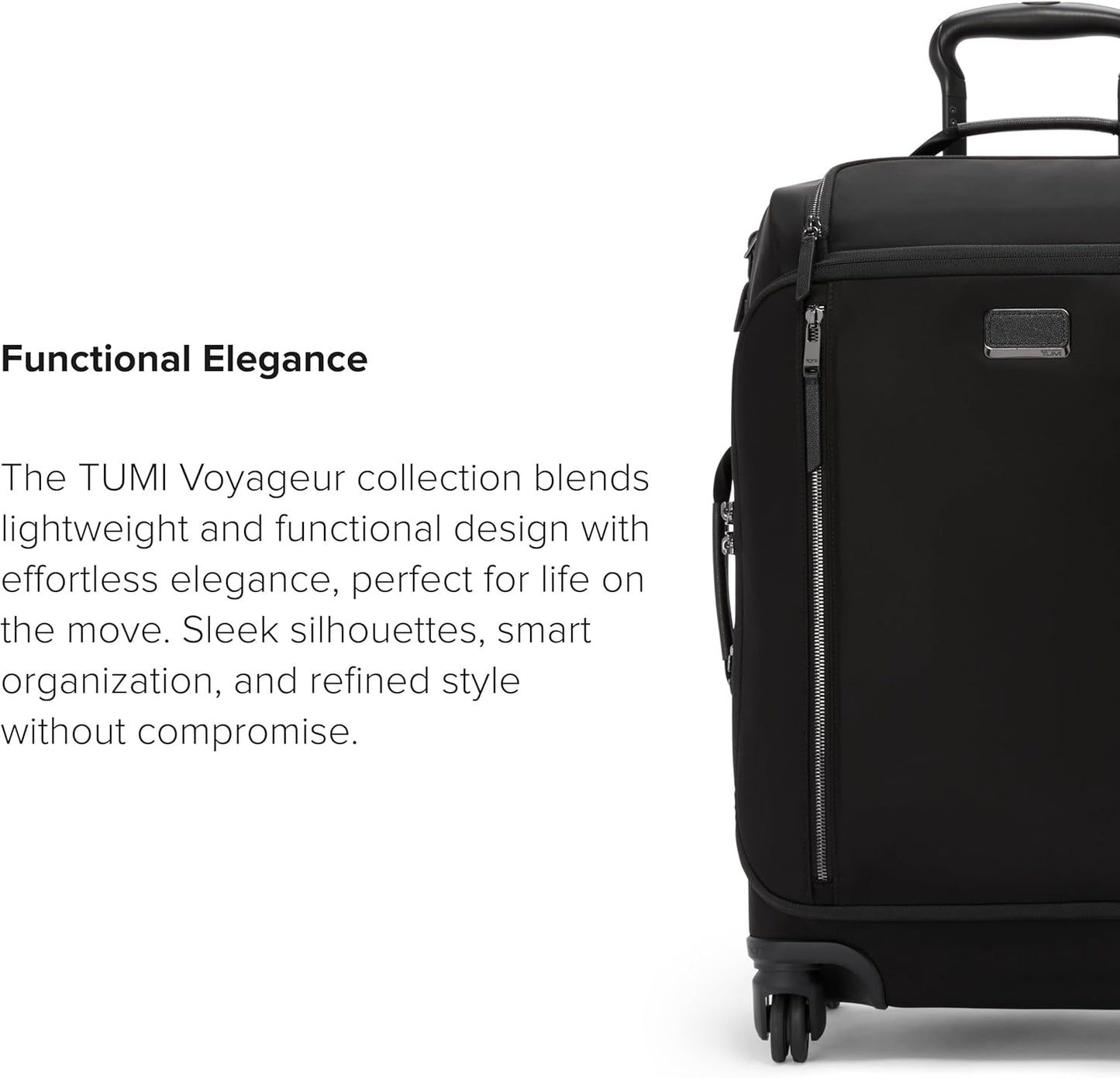 TUMI - Voyageur Leger 4 Wheeled Luggage - Women's Lightweight and Spacious, Sleek Silhouette, Durable Premium Suitcase - 21.8" International Expandable Carry-On, Black with Gunmetal Hardware