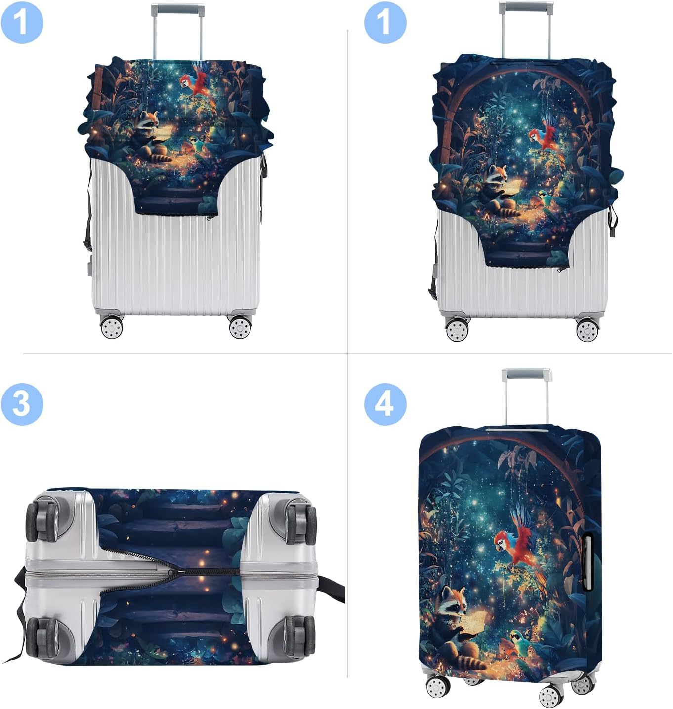 Raccoon Luggage Cover Washable Suitcase Protector Anti-Scratch,Stretchable Fit for 20-34Inch Luggage Durable Travel Bag Cover with Zipper Closure (M(24-26inch suitcase))