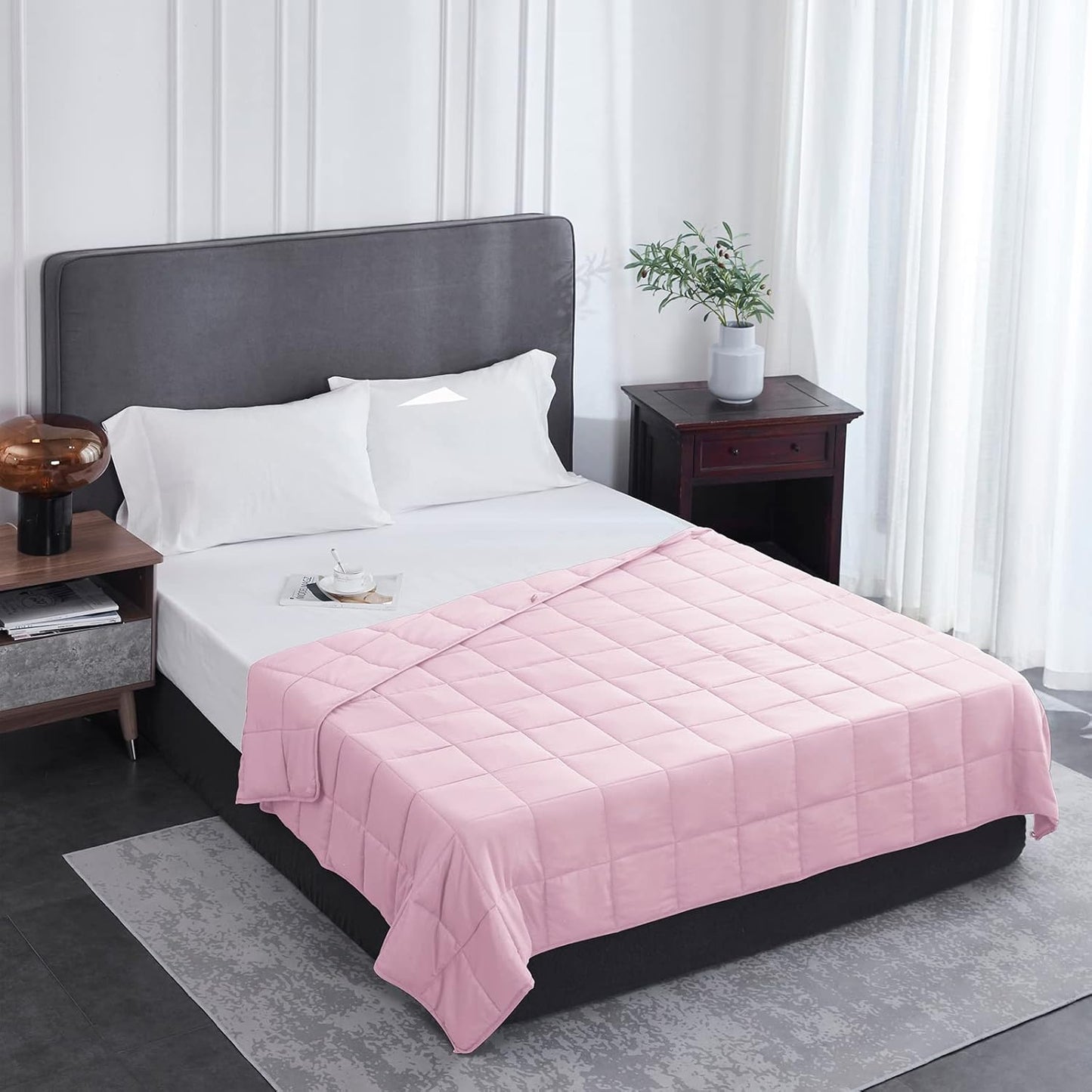 L'AGRATY Weighted Blanket - 60"x80" 15lbs Cooling Breathable Heavy Blanket Microfiber Material with Glass Beads for Adult All-Season Summer Fall Winter Soft Thick Comfort