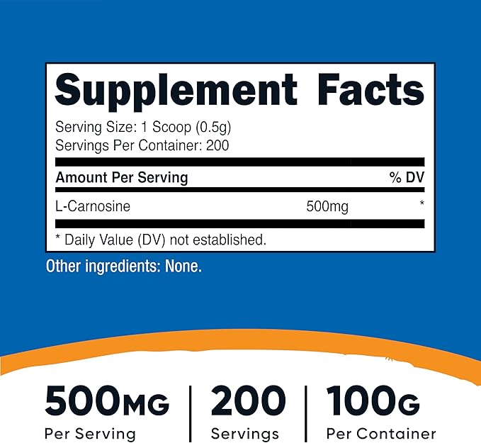 Nutricost L-Carnosine Powder 100 Grams (200 Servings) - Non-GMO