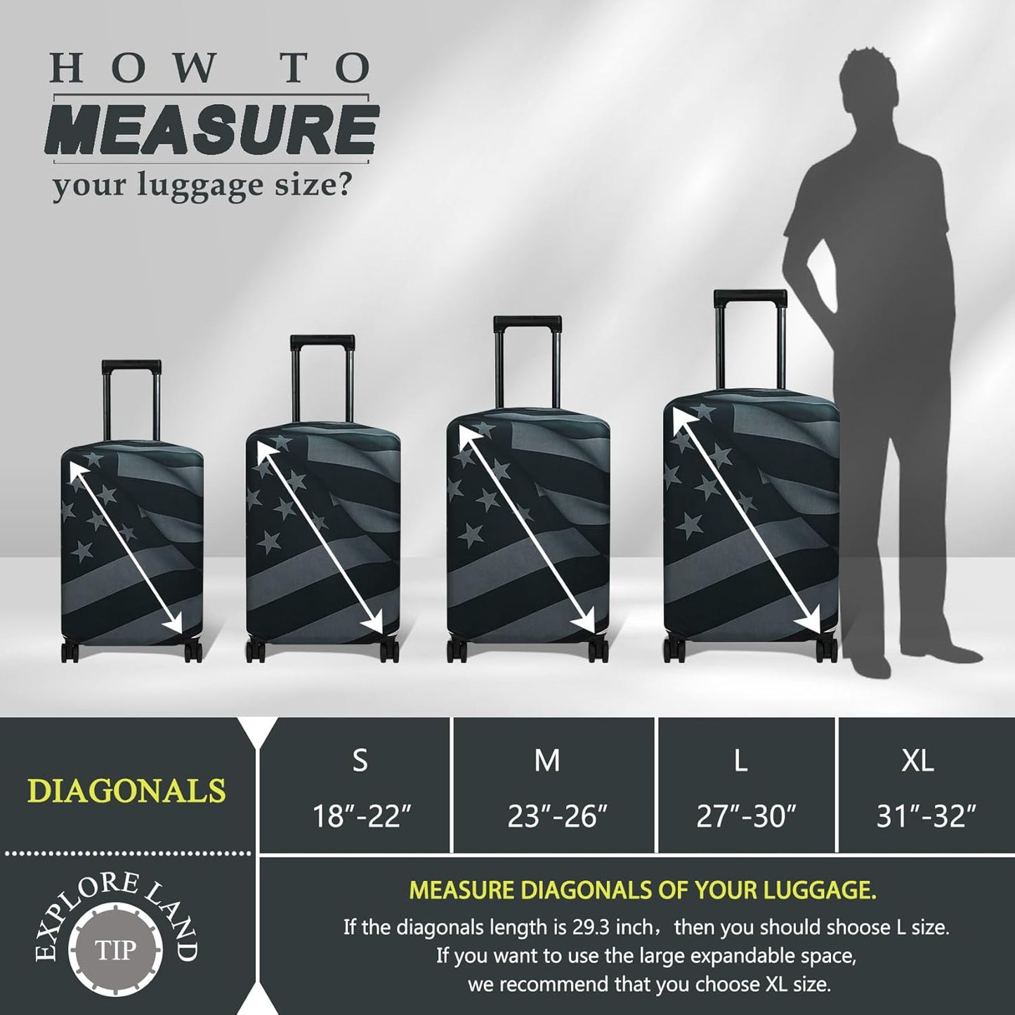 Explore Land Travel Luggage Cover Suitcase Protector Fits 18-22 Inch Case (Flag, S)