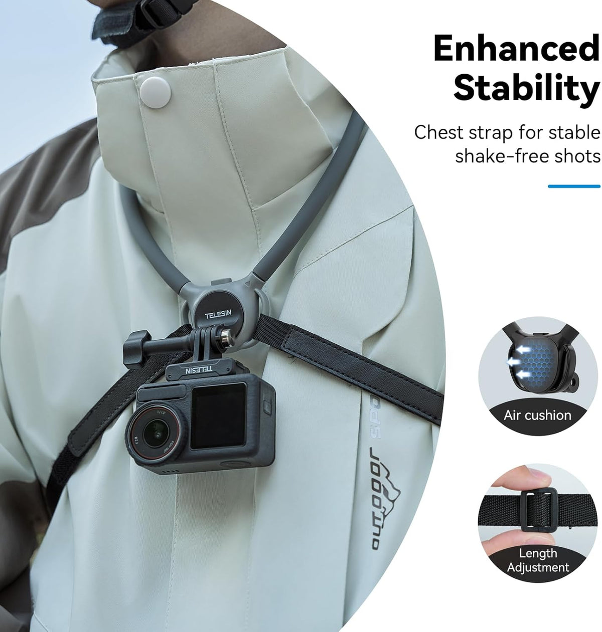 TELESIN Neck Mount SE 2.0 with Air Cushion, Adjustable Chest Strap and Neck Mount for Hands-Free POV Vlogging, for GoPro Hero 13/12/11/10/9, insta 360 X5/X4/X3/Ace Pro 2, Action 3/4/5 Pro, AKASO, etc.