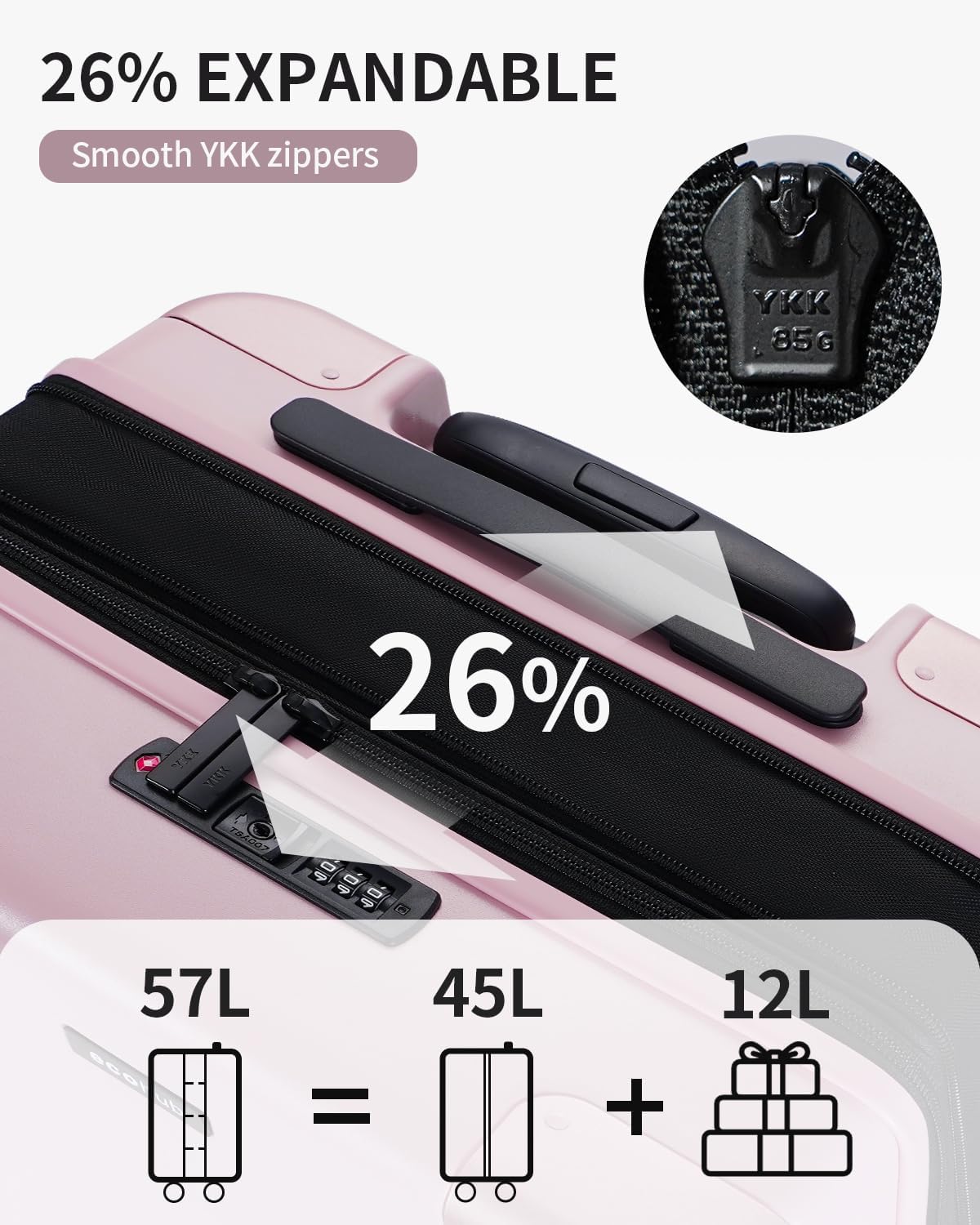 ECOHUB Hardside Expandable Carry On Luggage, 20" Rolling Luggage 22x14x9 Airline Approved with Spinner Wheels & TSA Lock, Lightweight Small Hardshell Travel Suitcase Valises, 20inch Carry-on Pink