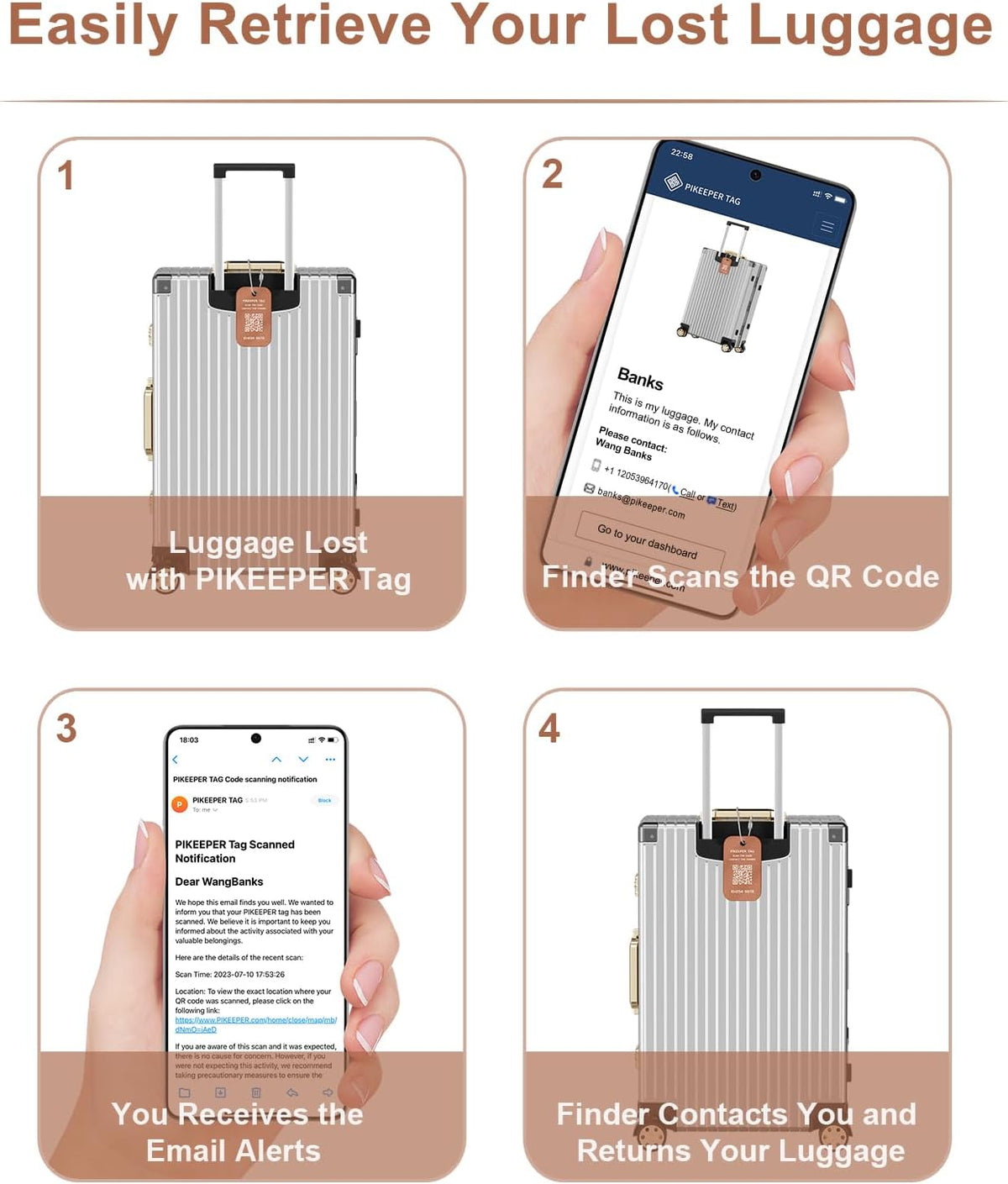 Smart Luggage Tags for Suitcases - Waterproof QR Code Bag Tags with Instant Location Alert, Self-Modifiable Info, Durable & Personalized Backpack Travel ID Tags, Hide Personal Details