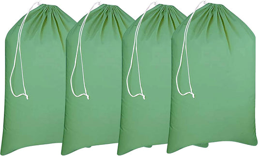 Urban Villa Laundry Bag Canvas|Dirty Clothes Travel Laundry Bag|Machine Washable|Reusable College Hostel Hamper Liner Bag for Garments Delicates Drawstring Closure 4 Pack Green Color|Size 28X36 Inches