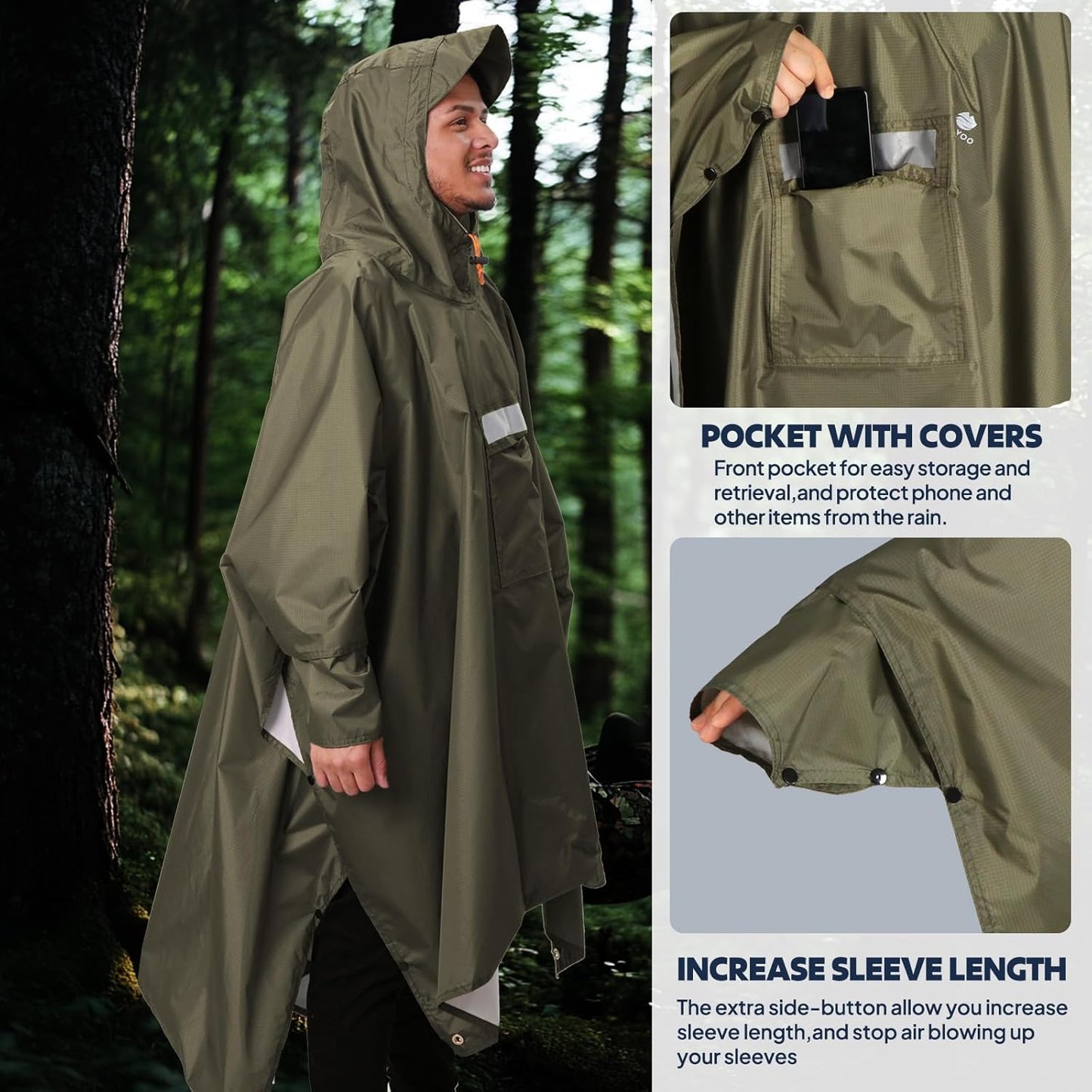 ANYOO Hooded Rain Poncho for Adults Waterproof Lightweight Rain Coat for Men Women Reusable Rain Jacket for Emergency Outdoor
