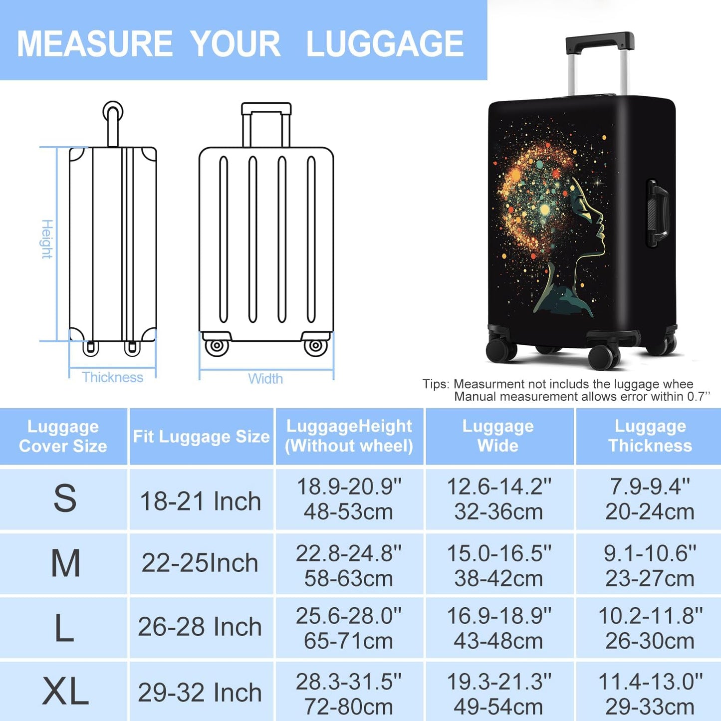 Luggage Cover Washable Suitcase Protector Anti-scratch Suitcase cover Fits 20-34 Inch Luggage (Girl-7, XL(32-34inch suitcase))