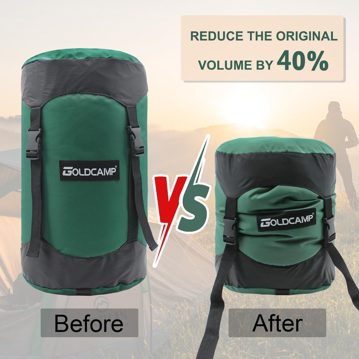 GOLDCAMP Compression Sack for Sleeping Bag Store Ultralight Sleeping Bag Compression Stuff Sack 18L 30L 43L 49L 65LSpace Saving Gear for Travel Camping Hiking Outdoor (Green, XXL)
