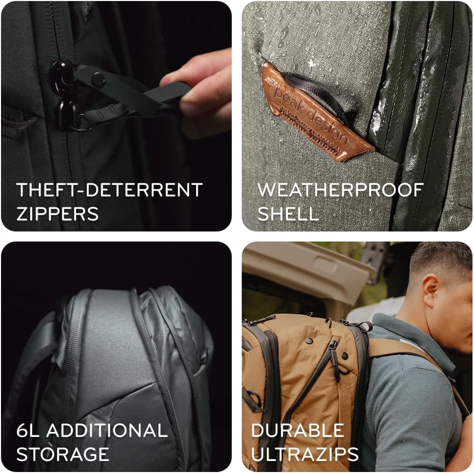 Peak Design Travel Backpack 45L, Ocean, Expandable 35-45L Design, Rear and Top Access, Weatherproof Shell, Laptop Sleeve, Ideal for Travel or Everyday Carry, Versatile Backpack for Men and Women