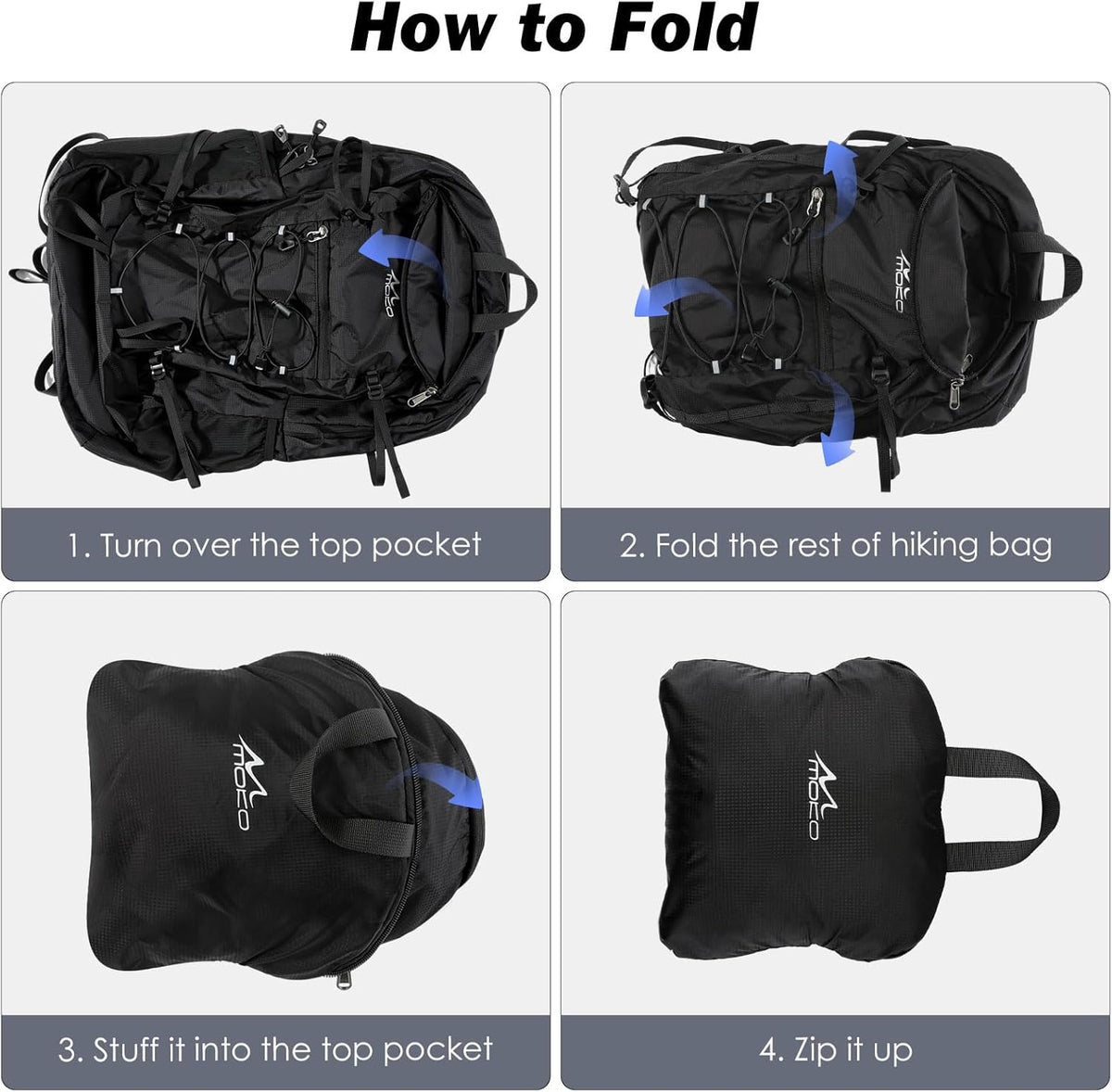 MoKo Hiking Backpack, 40L Large Capacity Camping Backpack with Multiple Pockets, Tear-Resistant Travel Daypack for Men Women, Packable and Lightweight Hiking Daypack for Travel Camping Outdoor, Black