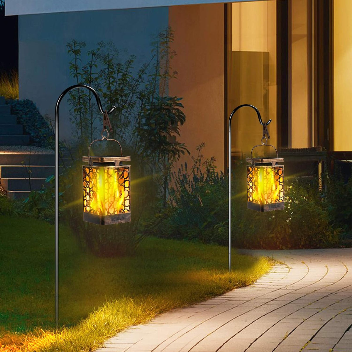 TomCare Solar Lights Upgraded Solar Lantern Flickering Flame Outdoor Hanging Lantern Decorative Lighting Solar Powered Waterproof LED Flame Umbrella Lights for Patio Garden Deck, 2 Pack(Bronze)