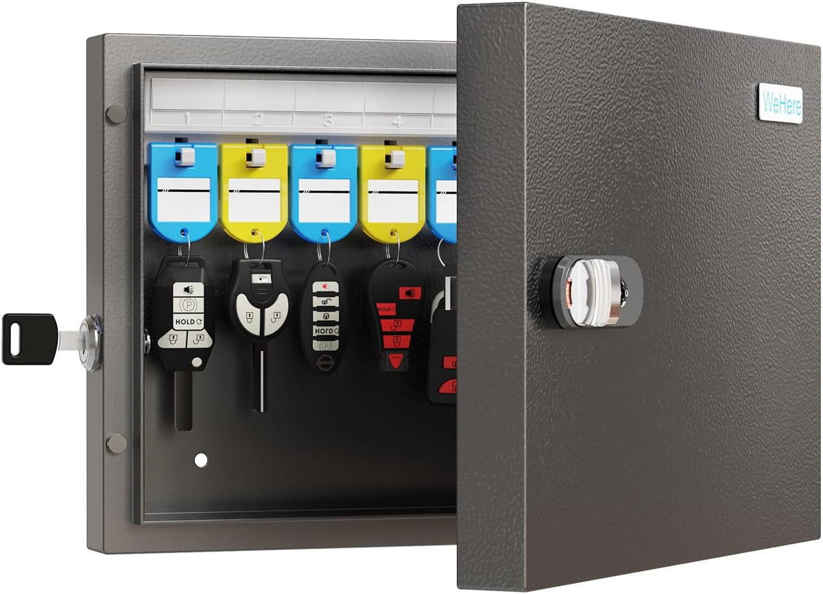 WeHere Key Lock Box Wall Mount, 16 Key Cabinet with Combination Lock & Key Tags, Digital Code Key Organizer Security Storage Lockbox, Key Management for Garage,Office,Holtel,Home
