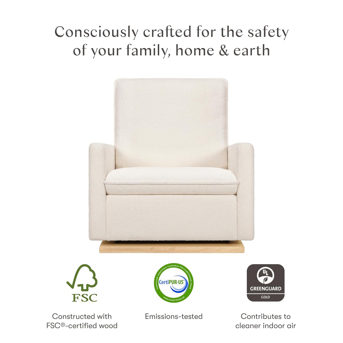 babyletto Cali Pillowback Chair and a Half Glider in Chantilly Fleece with Light Wood Base, Greenguard Gold and CertiPUR-US Certified