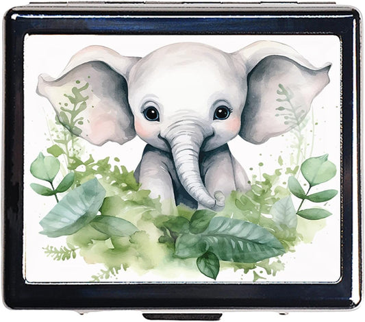 Silver Vintage Pill Box 7 Day Metal Pill Box with Mirror and 8 Compartments Cute Travel Pill Organizer for Purse (Elephant Baby)