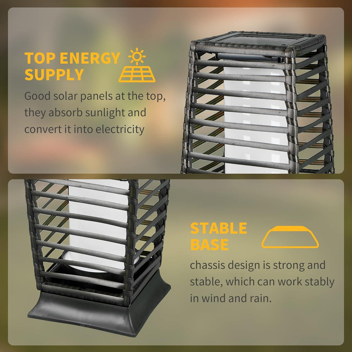Solar Powered Outdoor Floor, 2 Piece Outdoor Floor Lamps, Solar Lanterns Waterproof Resin Wicker, Weather-Resistant Rattan Deck Light for Patio, Lawn, Porch, Garden