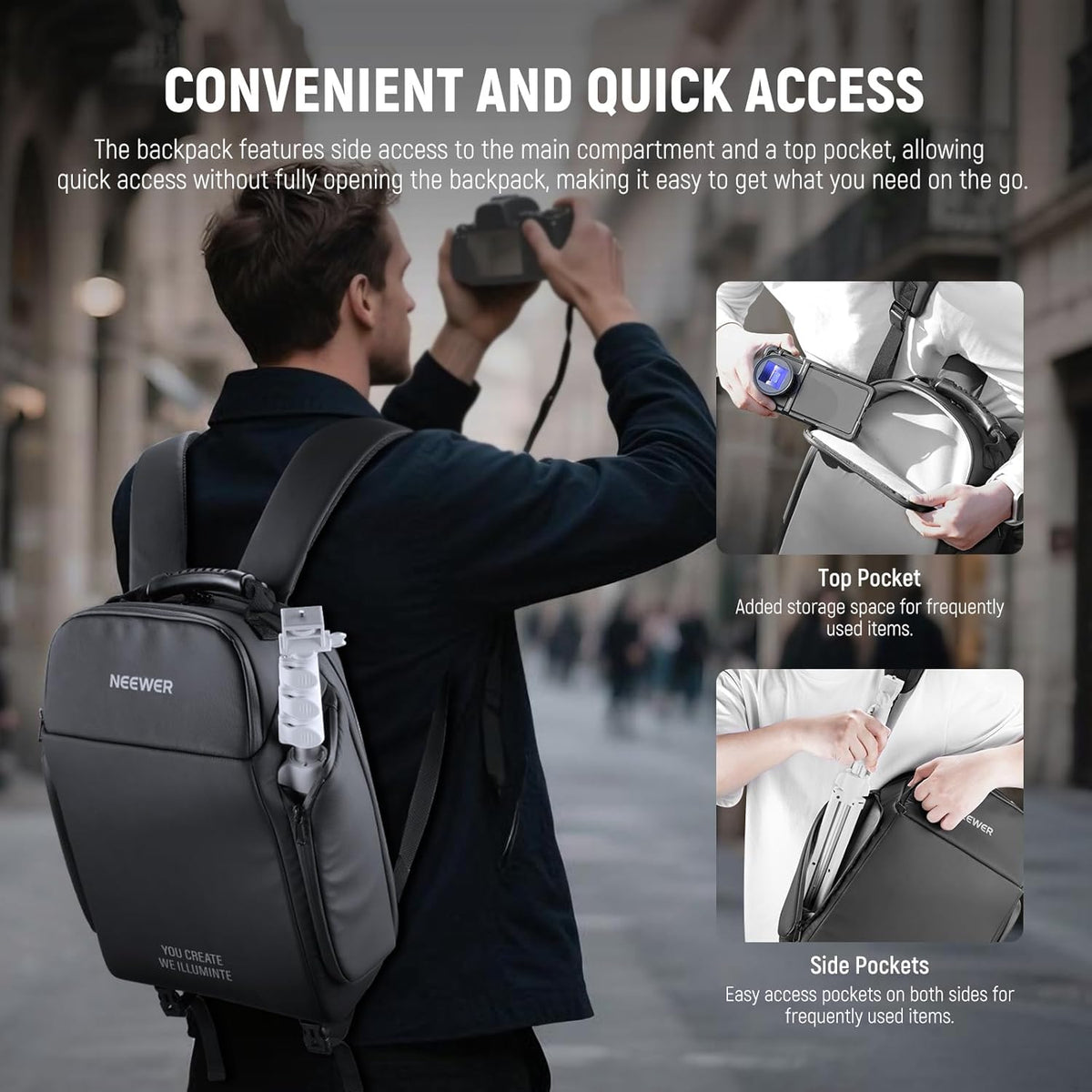NEEWER BASICS Camera Bag for Photographer, Water Resistant Digital Cam Backpack Shockproof Large Case Compatible with Sony Canon Nikon DSLR Mirrorless Lenses Small Photography Accessories, PB26 Black