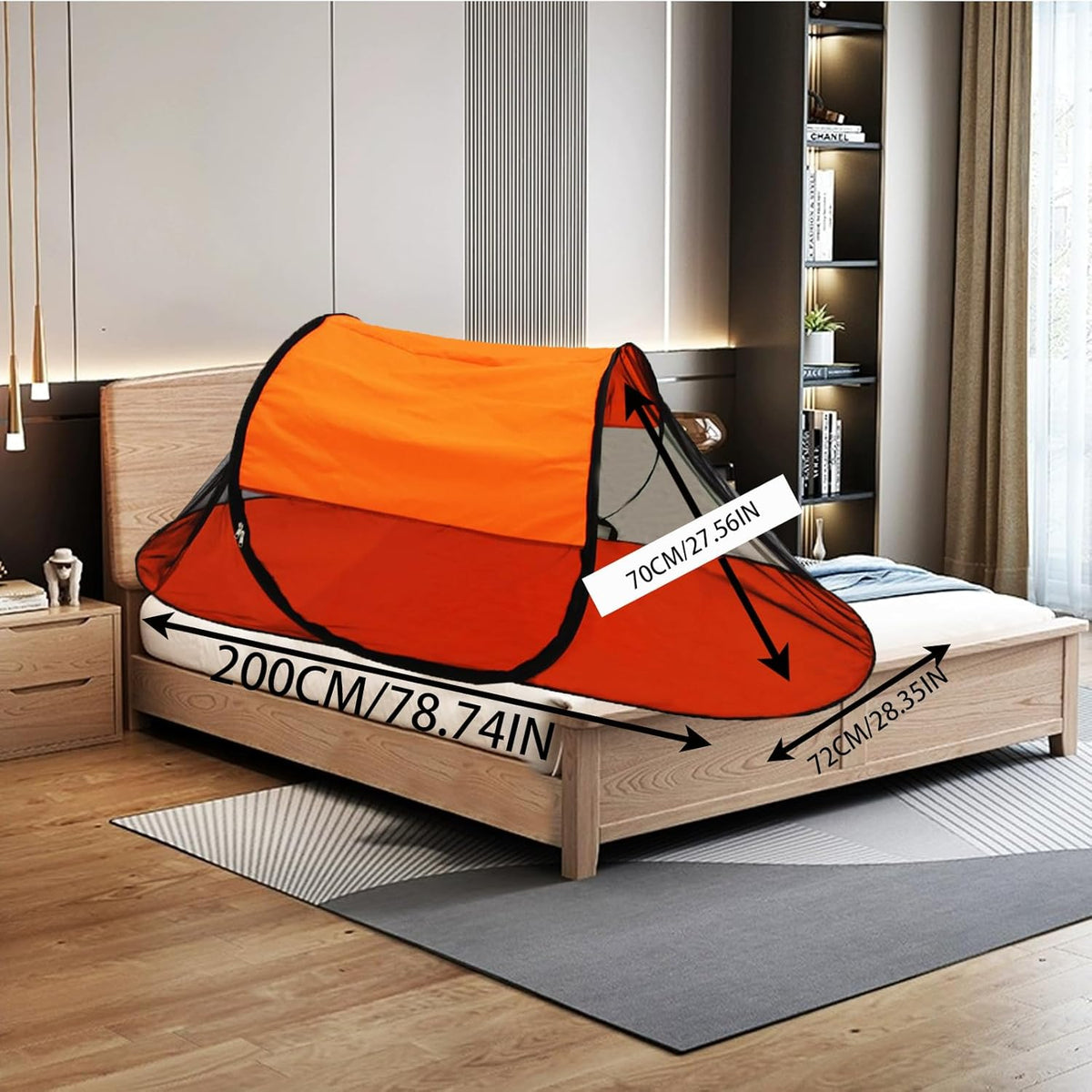 CMINGJ Large Pop Up Mosquito Tent, Portable Foldable Mosquito Net with Bottom for Bed, Camping, Travel, Patio, Suitable for Outdoor Indoor (78 * 28 * 27inch) (Orange Bottom & Top)