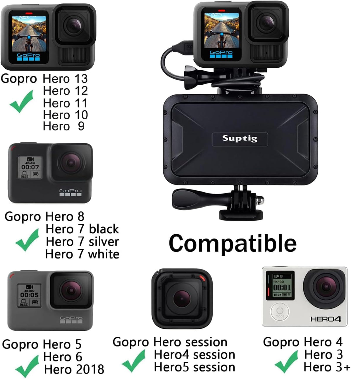 Suptig Portable Charger, 7800mAh Battery Pack Power Bank, Compatible for Gopro Hero 13 Hero 12 11 10 9 8 7 6 5 4 3 3+ Hero Session Hero + DJI osmo AKASO Insta 360 Digital Camera Phone (Black)