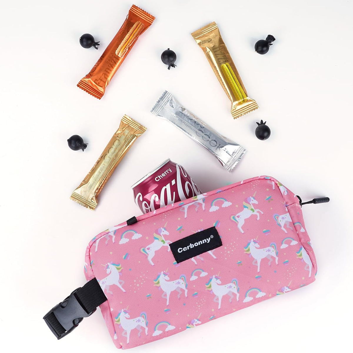 Cerbonny Small Insulated Cooler Bag (Pink Unicorn), 2.2L Meal Holder for Work, School, Travel, Picnic - Freezable Lunch Bag with Detachable Gel Packs, Fits Yogurt, Snacks, Breast Milk