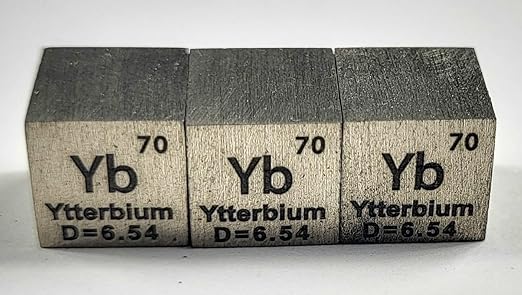 0.39" 10mm Ytterbium Metal Cube Yb up to 99.9% Pure Periodic Table Element Engraved Density Collection Science Education Display Block Cube + Acrylic Case Box - 1PC