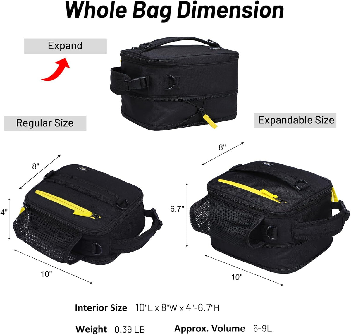 MIER Expandable Lunch Bag Insulated Lunch Box for Men to Work Travel Portable Lunchbox Bags with Shoulder Strap and Water Bottle Holder(Black/Yellow)
