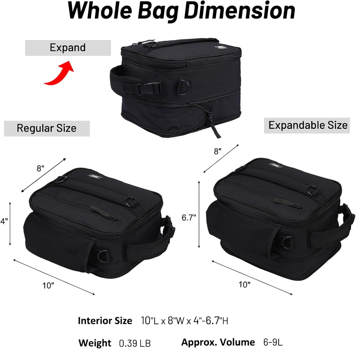 MIER Expandable Lunch Bag Insulated Lunch Box for Men to Work Travel Portable Lunchbox Bags with Shoulder Strap and Water Bottle Holder, Black