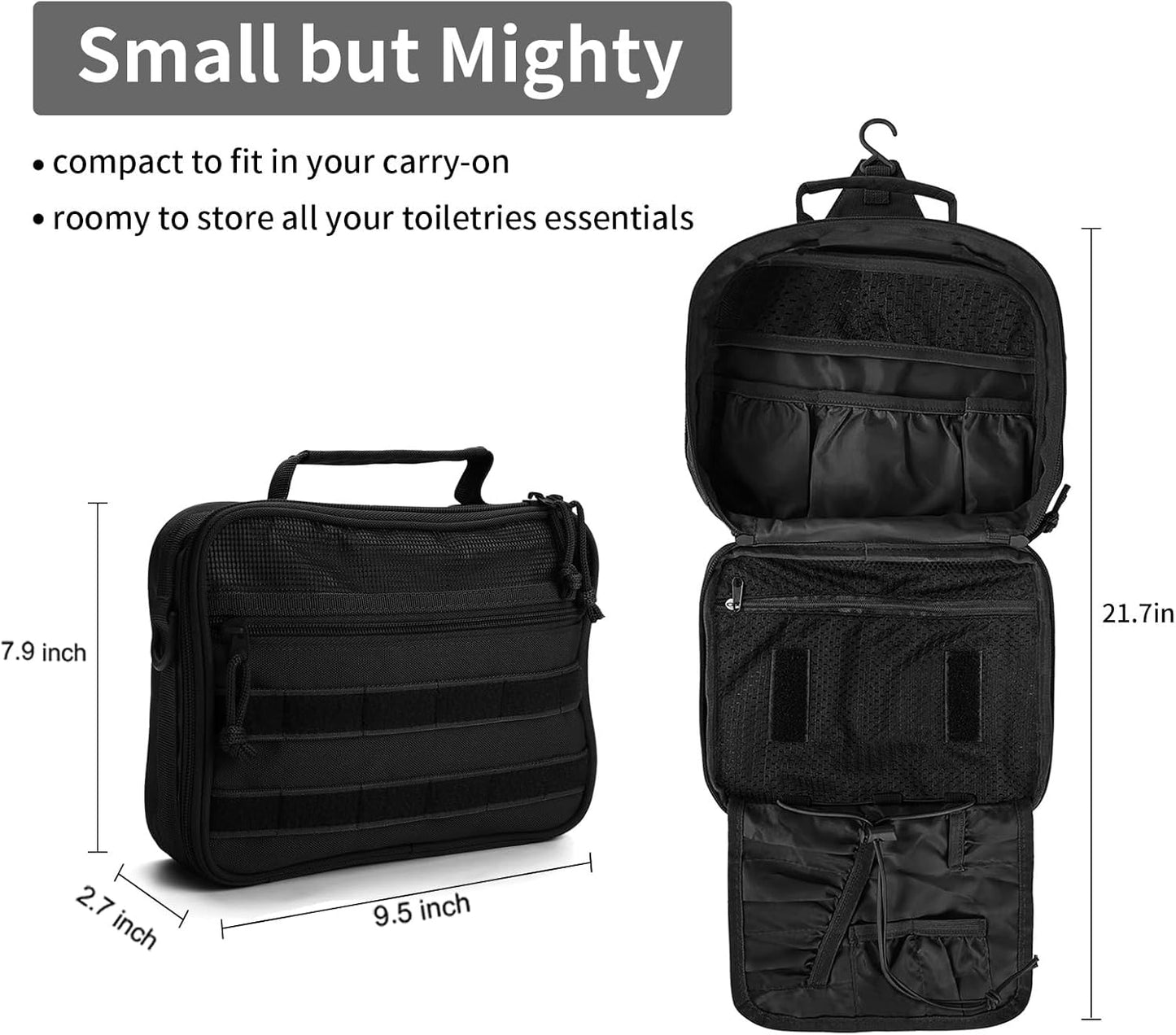 VELVEBAG Mens Toiletry Travel Bag Hanging Toiletry Bag Toiletry Bag Shaving Bag for Men Travel for Cosmetic,Toiletries,Accessories Black