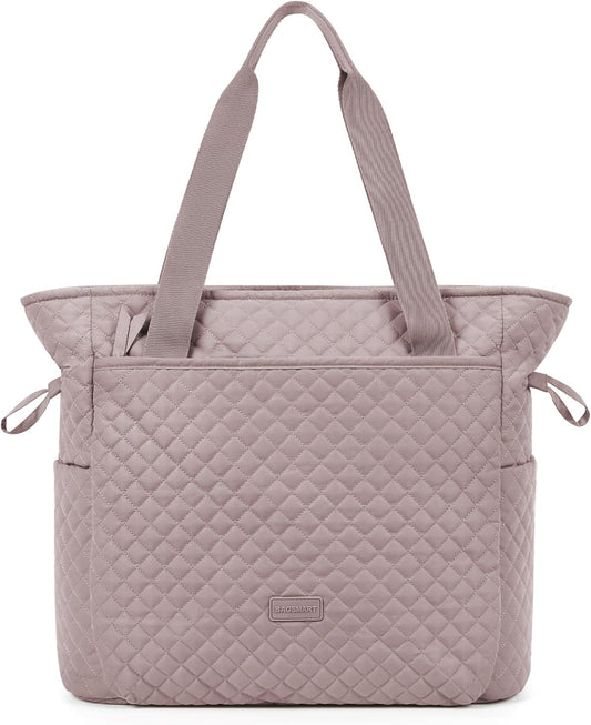 BAGSMART 25L Quilted Tote Bag Large Shoulder Bag with Top Handle for Women, Machine Washable Work Travel Handbag