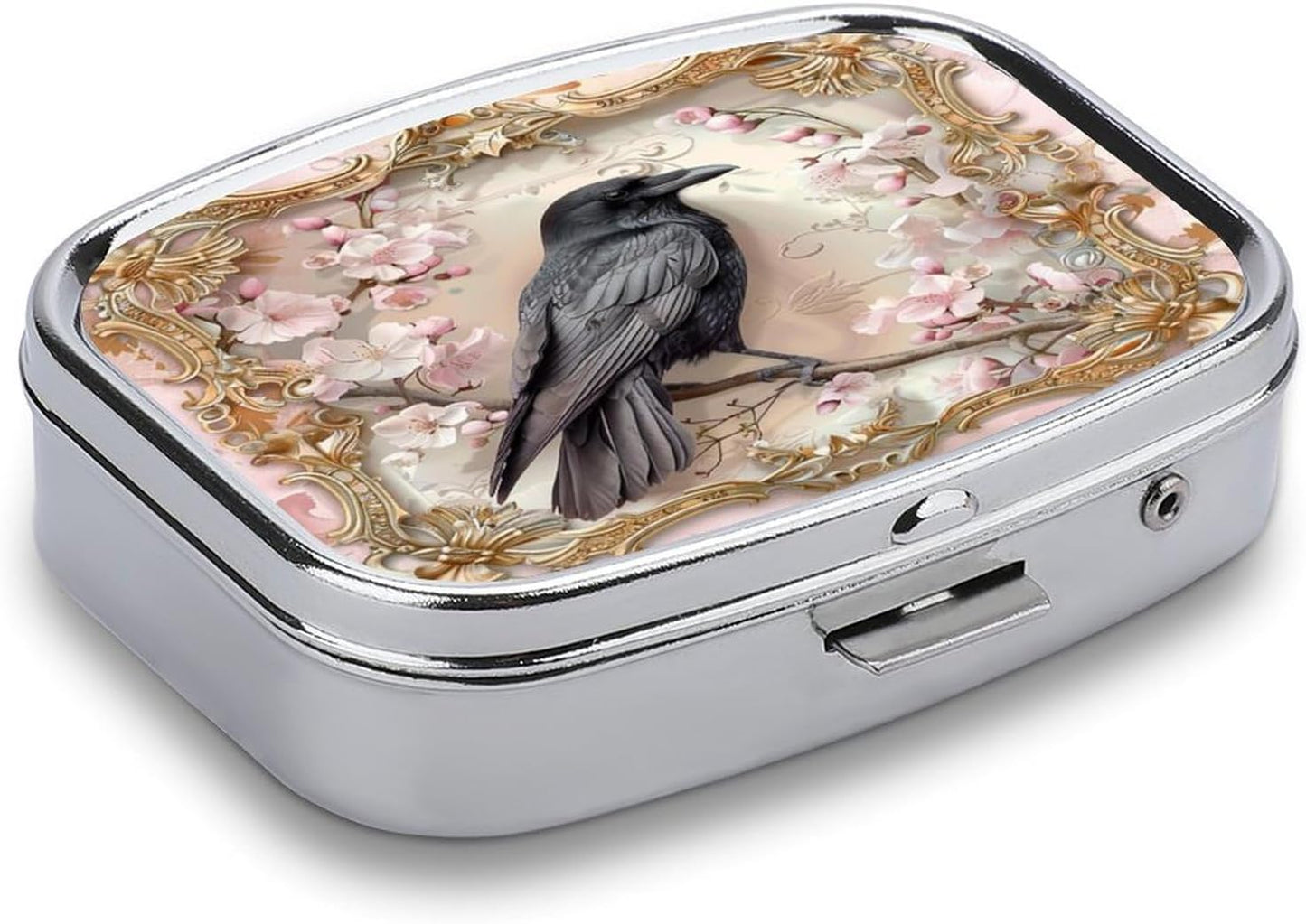 Metal 2 Compartment Pill Organizer Travel Friendly Portable Compact Pill Box Cute Pill Case to Hold Vitamins,Fish Oil,Supplements,Meds,Tablet for Purse,Pocket. (The Bird)