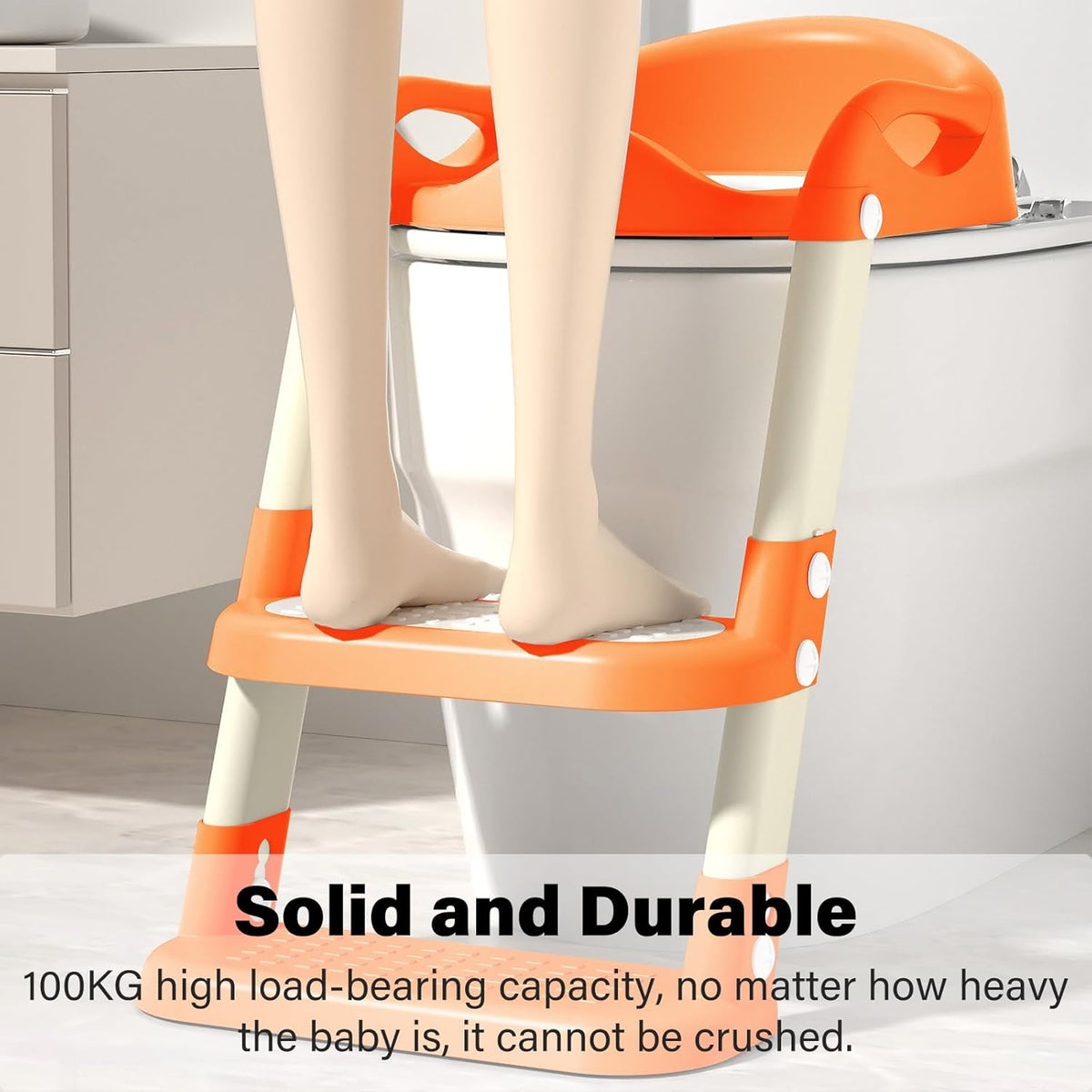 Potty Training Seat with Step Stool Ladder, Adjustable Foldable Potty Seat for Toilet with Anti-Slip Pads Ladder for Kids Boys Girls Toddlers - Orange